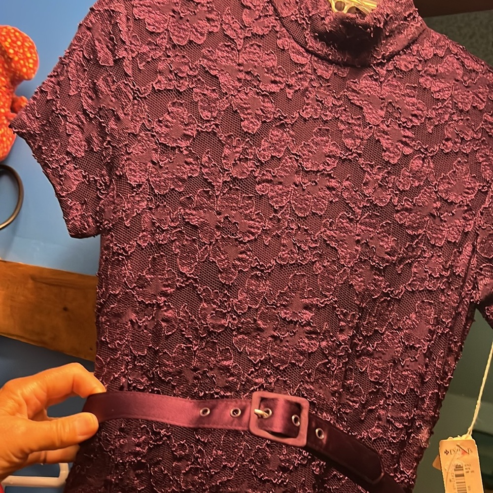 NWT size 4 Night Way Collections plum prom/wedding dress, lace detail, belt